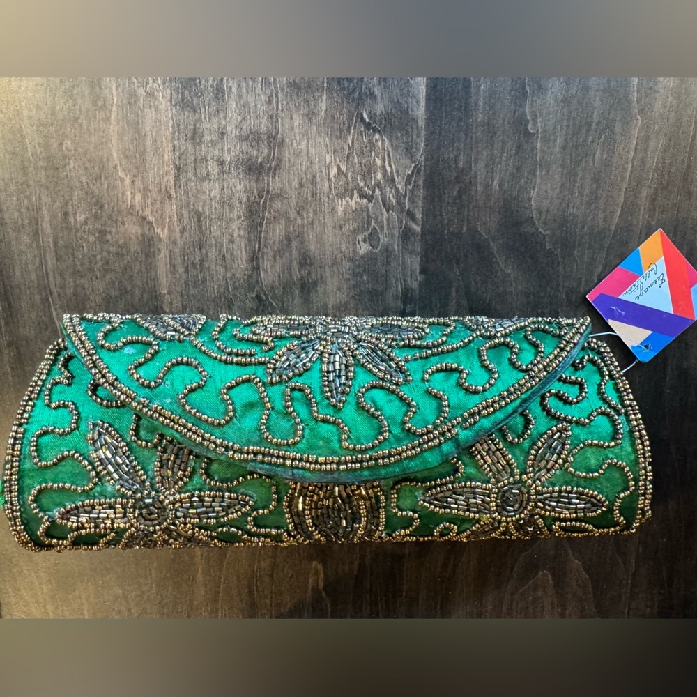 Beaded Green Clutch Bag, NWT.